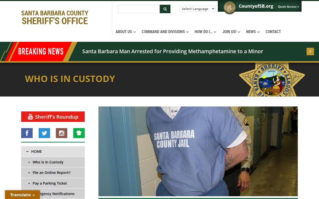 Santa Barbara County arrest history custody search fields