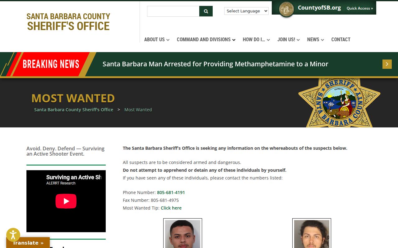 Santa Barbara County arrest warrant follow-up page