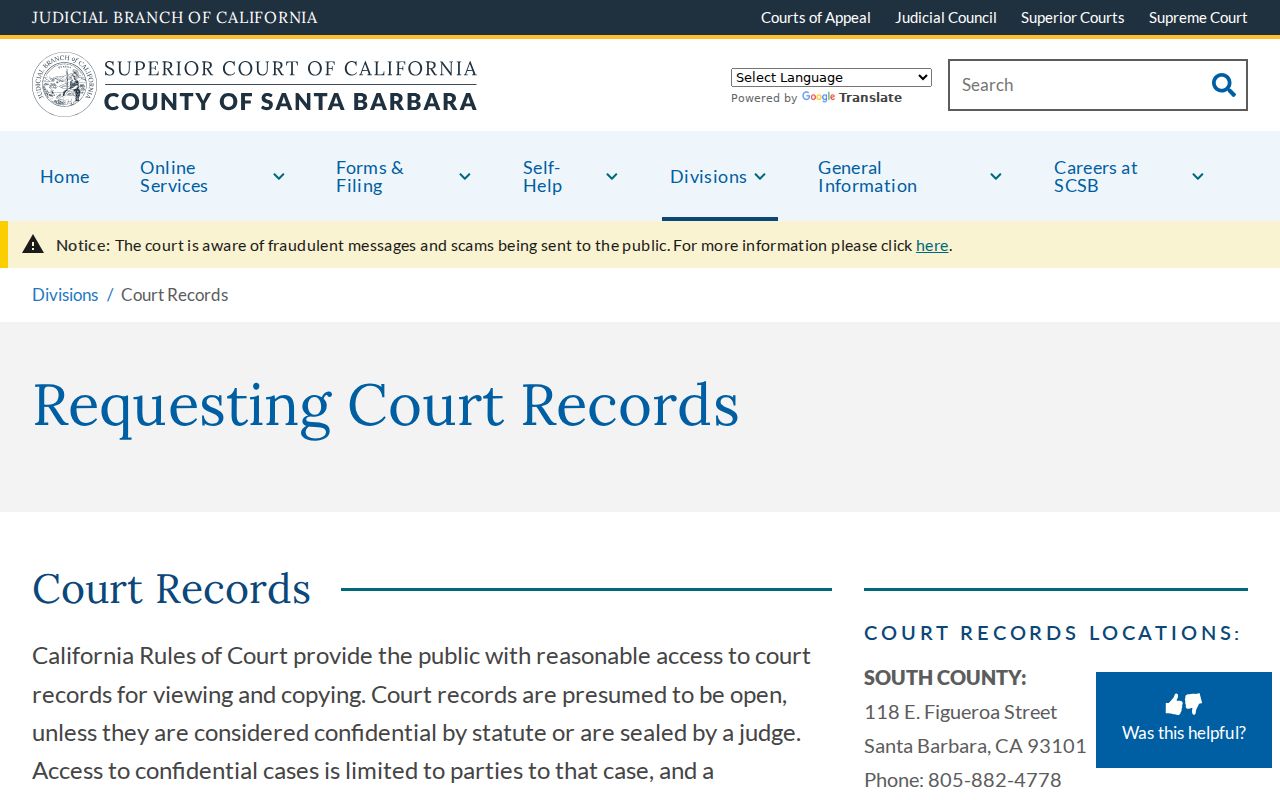 Santa Barbara County criminal court records and public terminal instructions