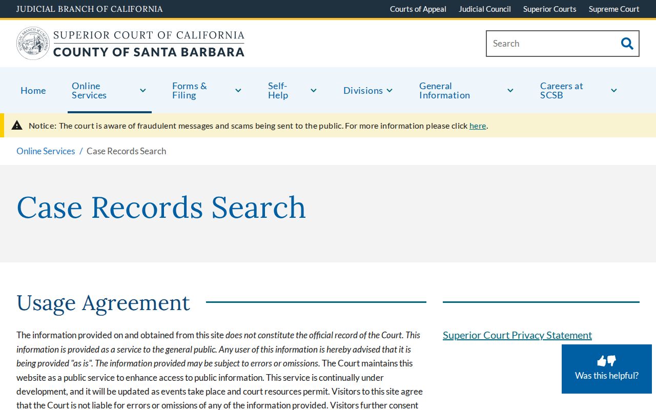 Santa Barbara County criminal court case search agreement