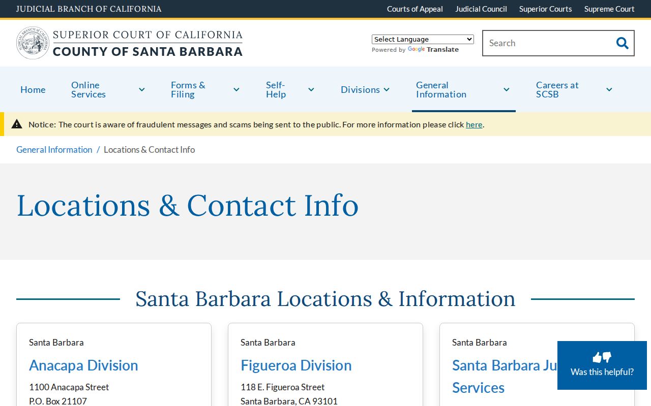 Santa Barbara County Superior Court criminal case locations