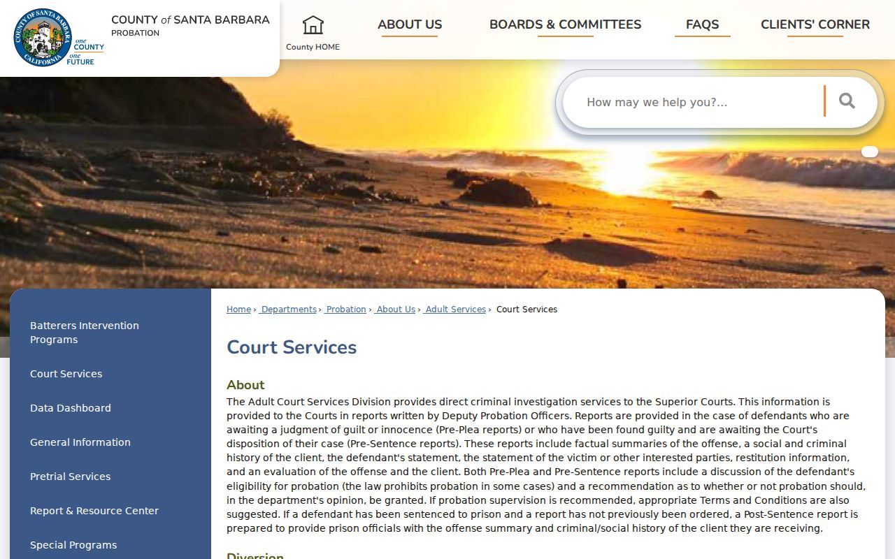 Santa Barbara County criminal history Adult Court Services