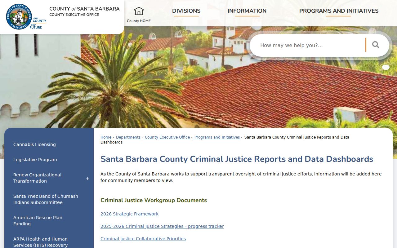 Santa Barbara County criminal history justice data dashboards