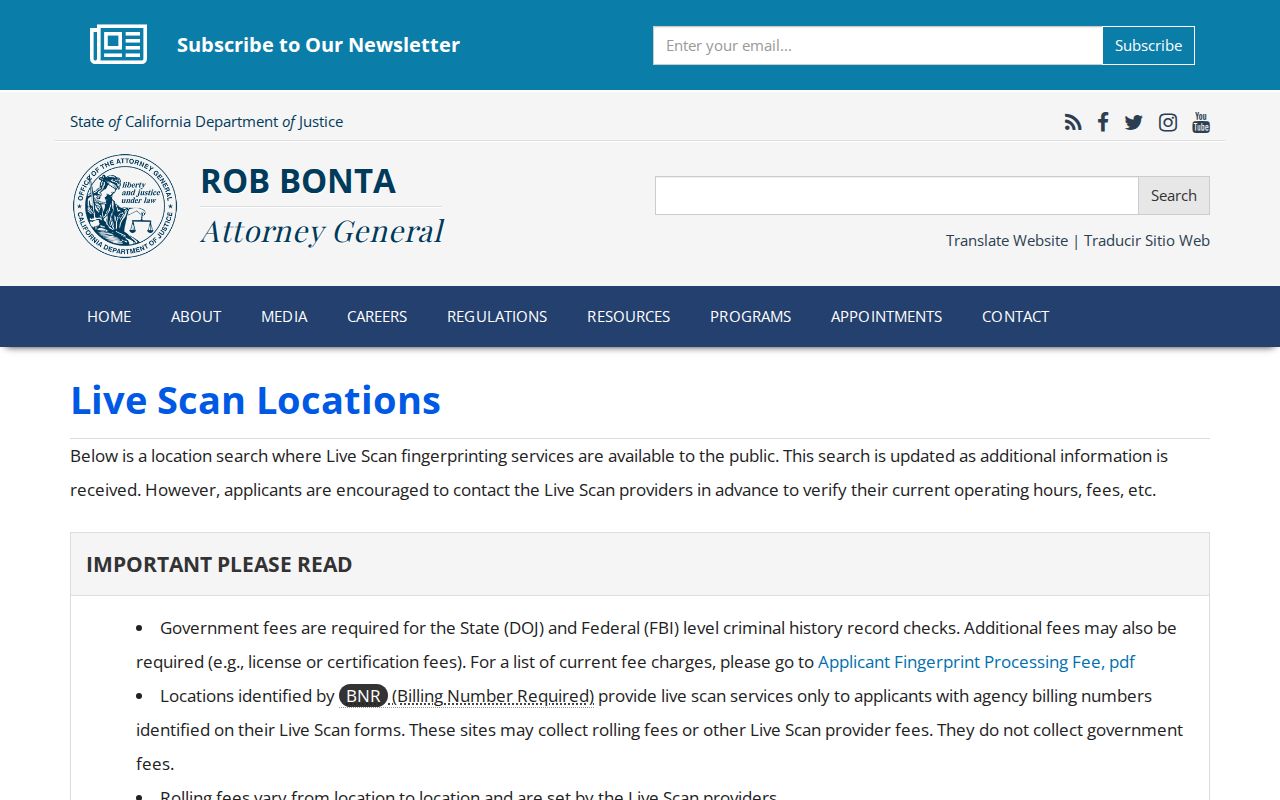 Santa Barbara County criminal history Live Scan locations