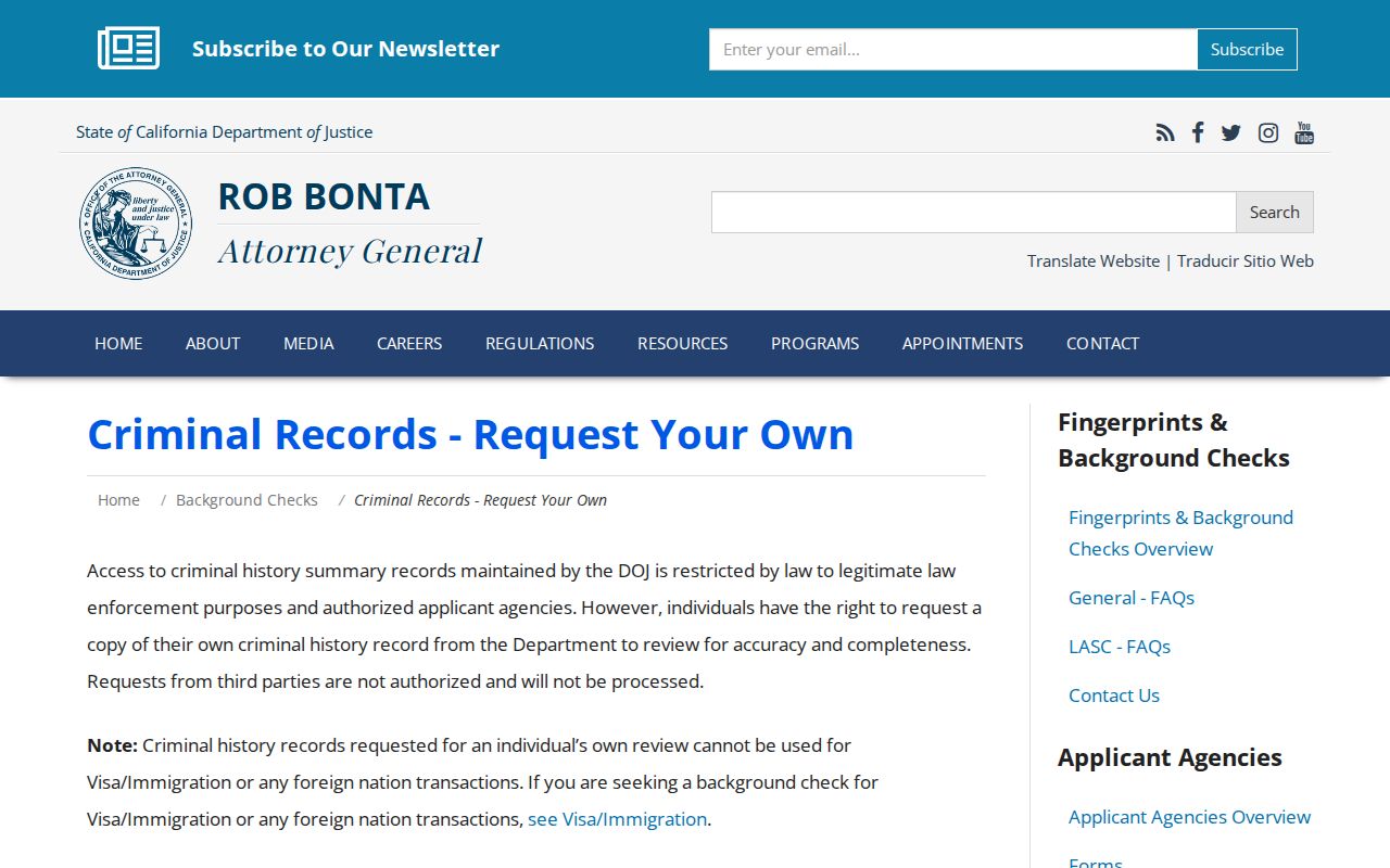 Santa Barbara County criminal history California DOJ record review