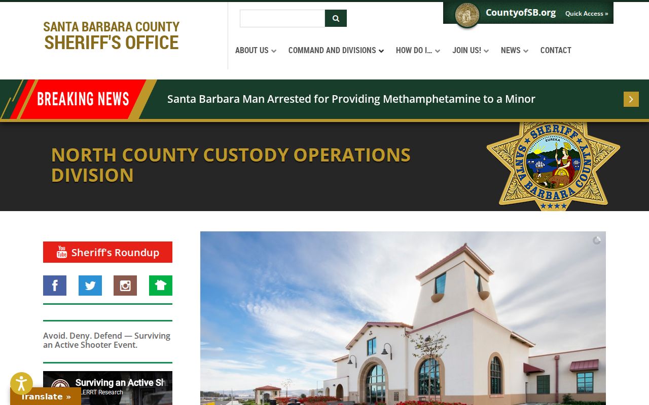 Santa Barbara County criminal history Northern Branch Jail records