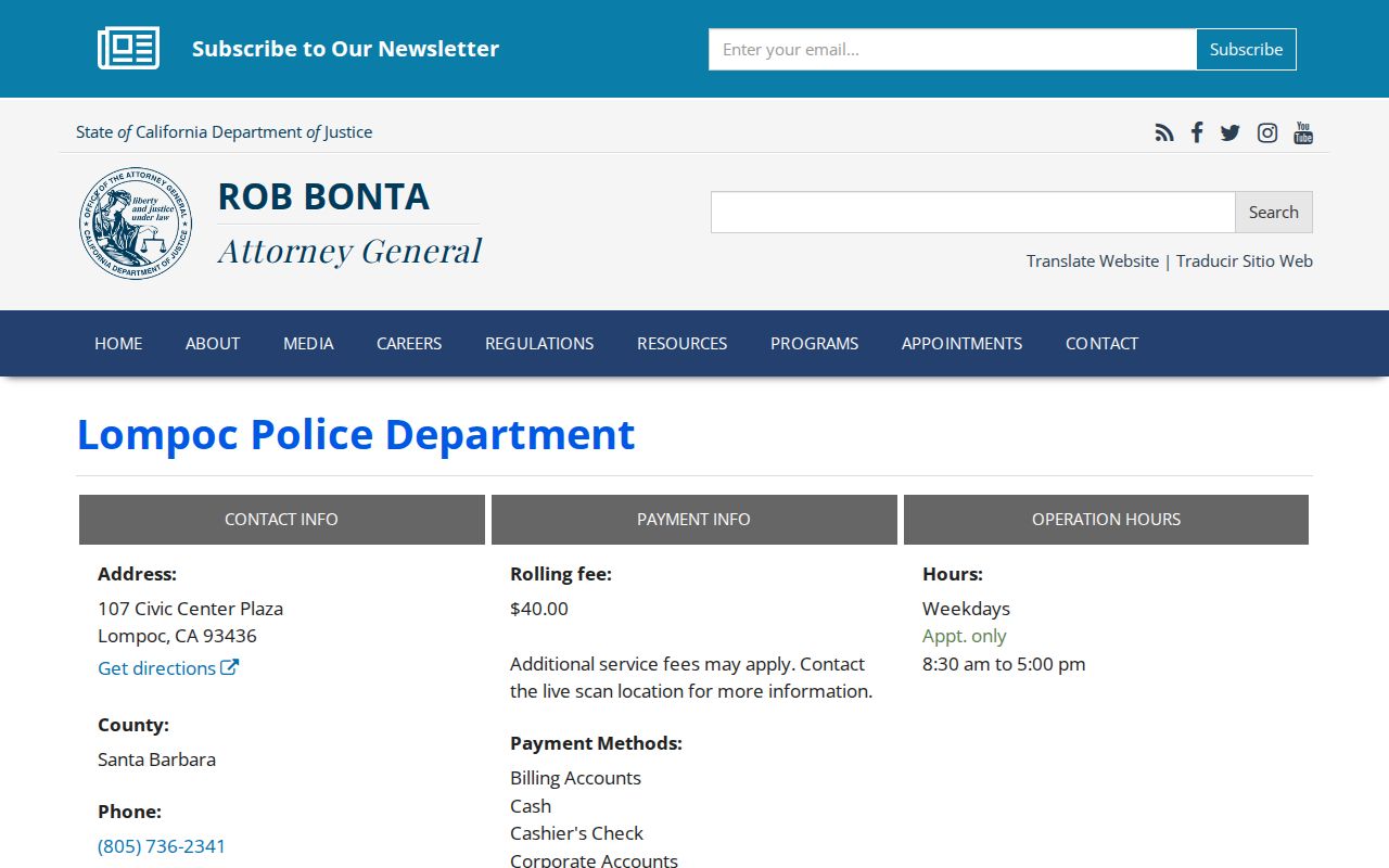Lompoc criminal history Live Scan provider information