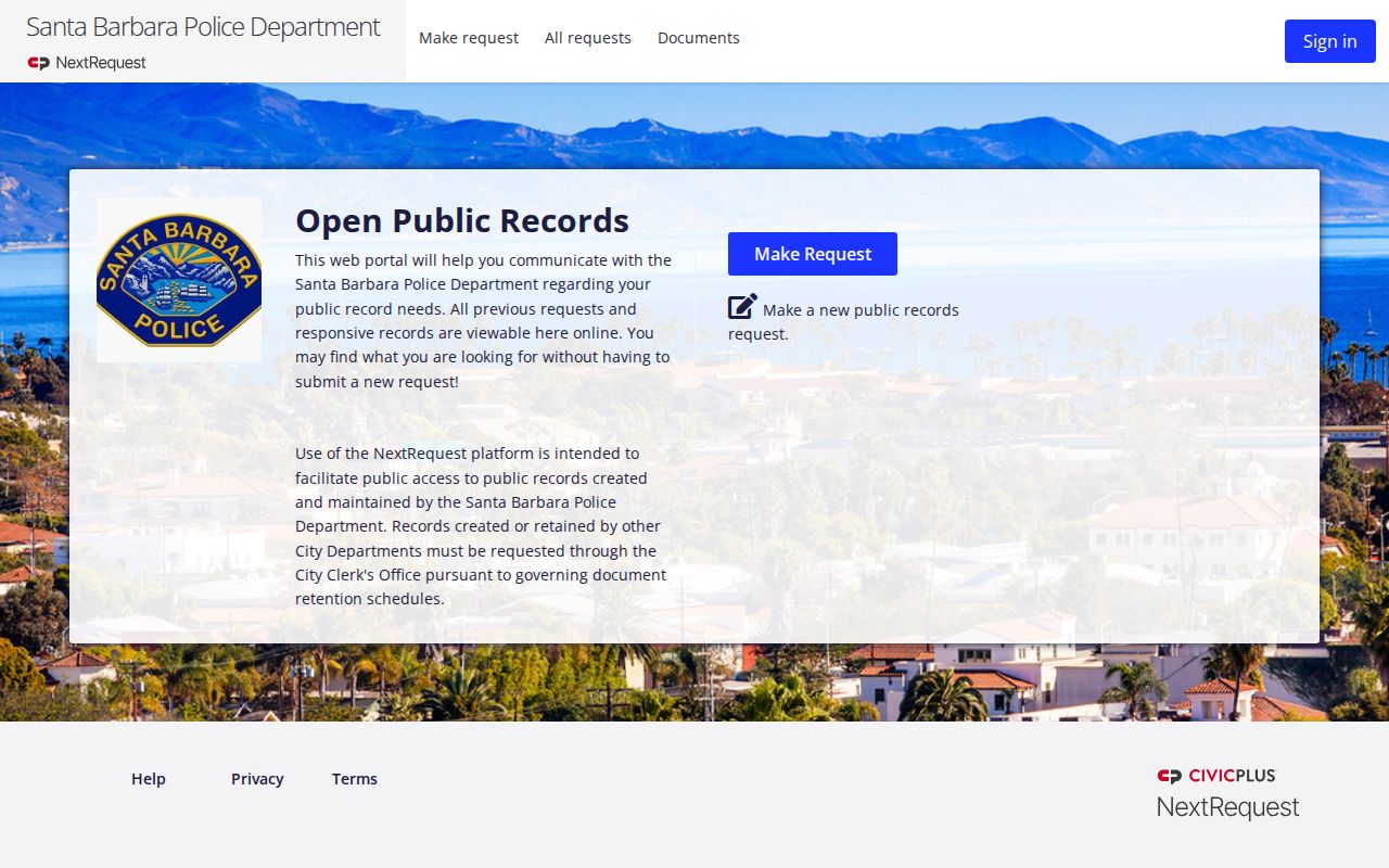 Santa Barbara Police NextRequest public records portal