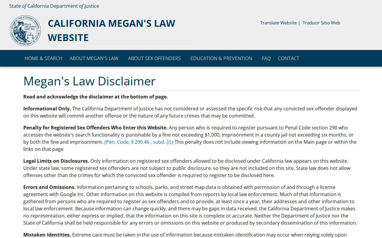 Santa Barbara County sex offender registry lawful use disclaimer